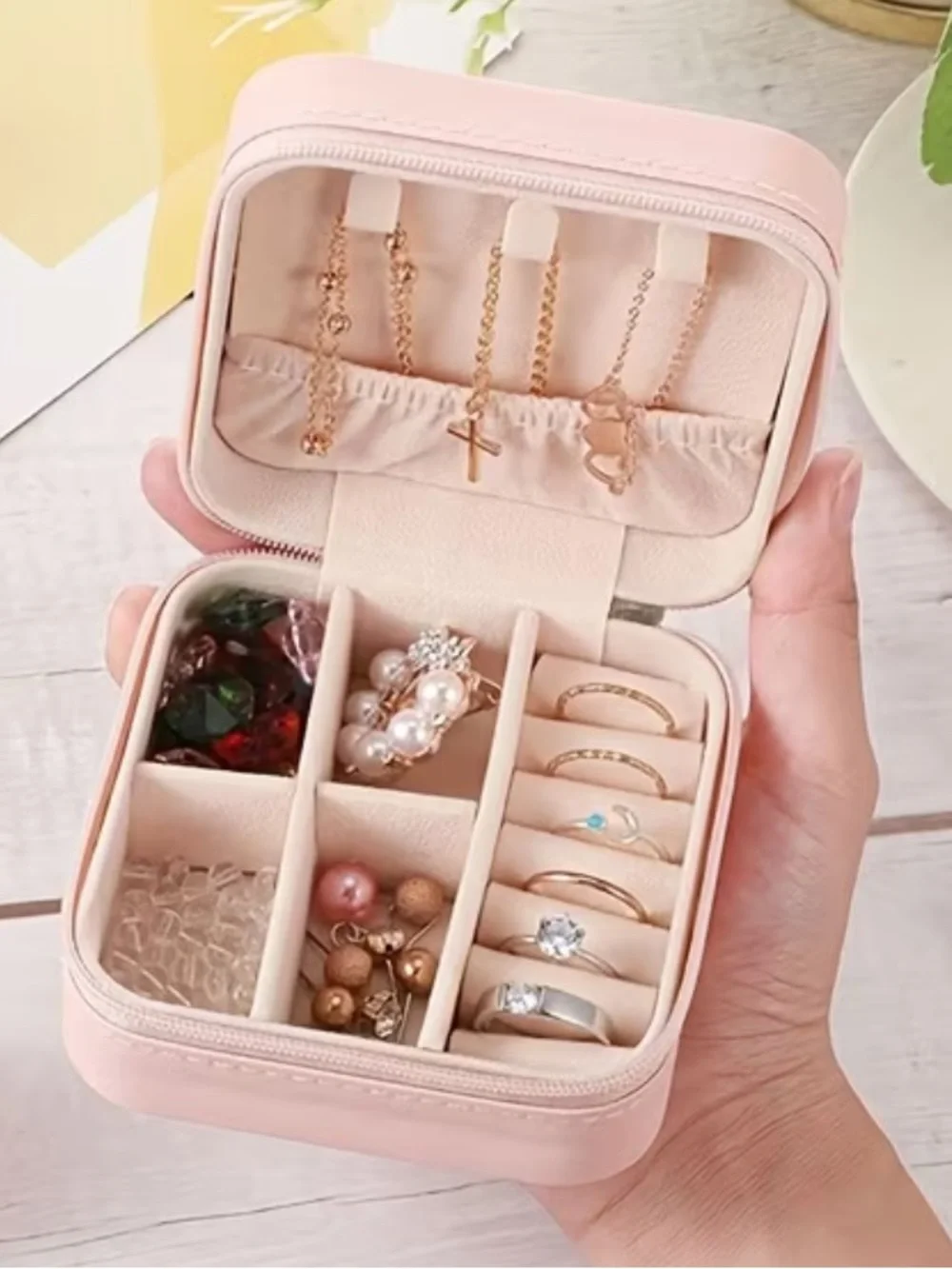 COMPACT PORTABLE FAUX LEATHER TRAVEL JEWELRY BOX ORGANIZER NIB